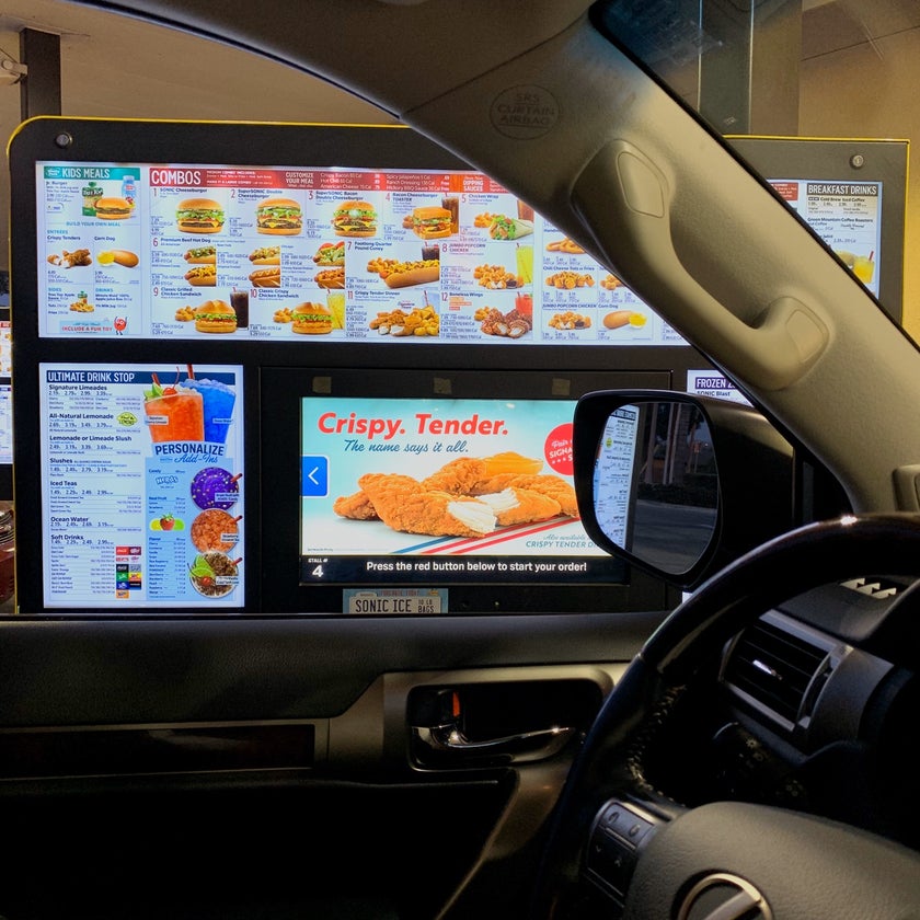 Sonic Drive-In - Fast Food Restaurant - bar,fruit,lunch,brunch food,chocolate,ice cream,spicy food,dinner,great value,happy hour,milkshakes,snacks,bananas,berries,vanilla,family-friendly,good for a quick meal,grilled cheese sandwiches,tater tots,slushies,corn dogs,cherry limeade,cheese tots,cheddar peppers