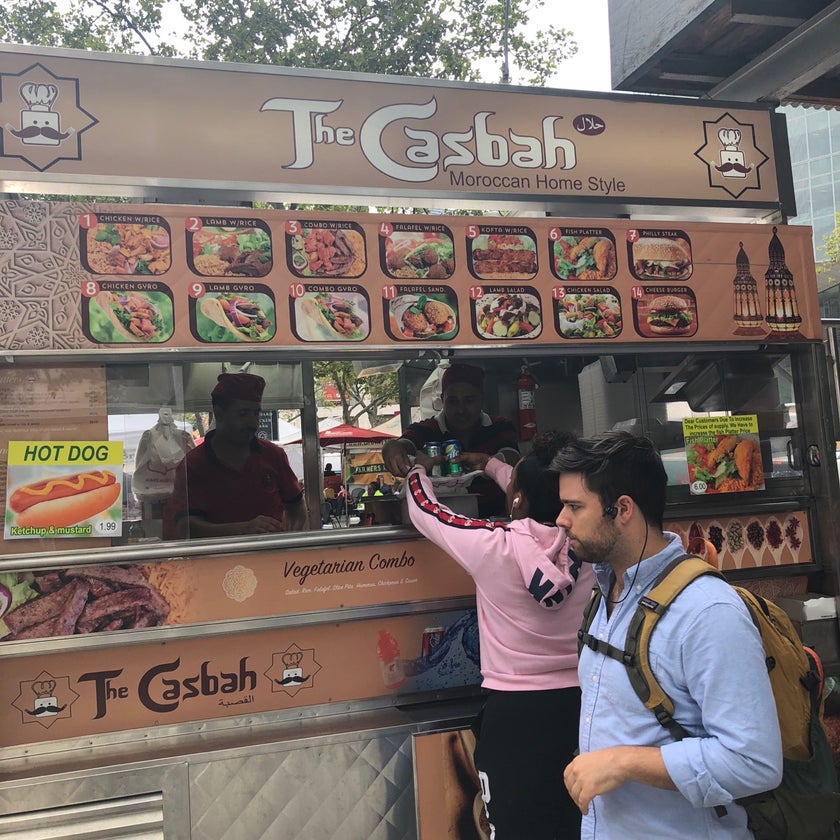 The Casbah - Halal Cart - Hot Dog Joint,Halal Restaurant,Street Food Gathering - chicken,beef,well,healthy food,rice,city,casual,great value,good for a quick meal,street food,white sauce,halal carts,great halal