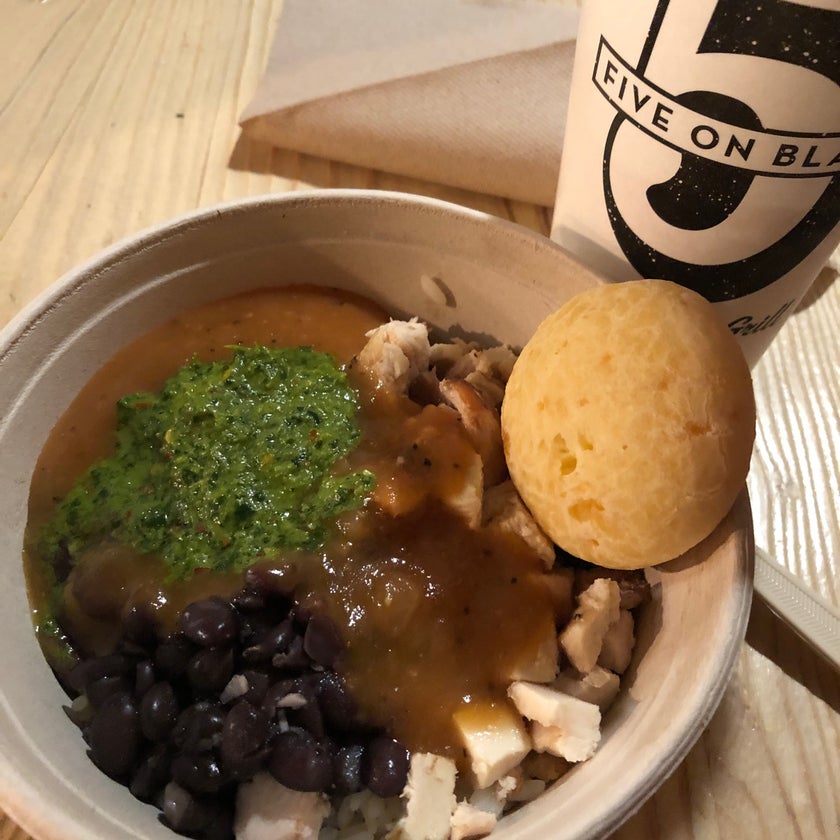 Five on Black - Brazilian Restaurant,Fast Food Restaurant - chicken,beef,lunch,healthy food,spicy food,coconut,trendy,salsa,sweet potatoes,flakes,good for a quick meal,black beans,brown rice,green sauce,pico,Brazilian food,cheese biscuits,chimichurri,mango bbq