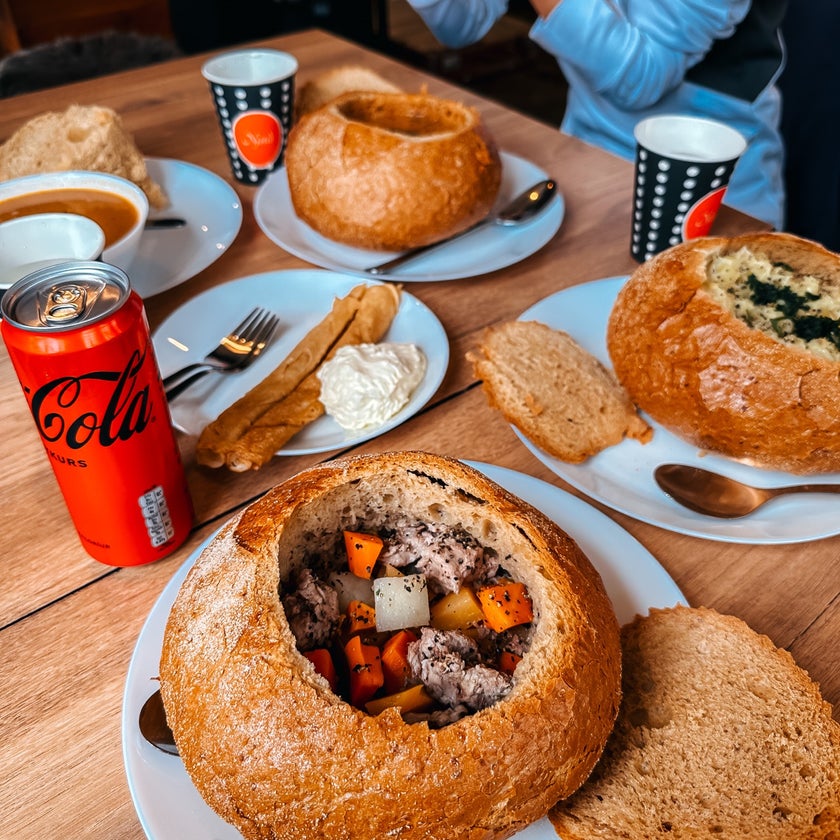 Icelandic Street Food - Scandinavian Restaurant - bar,desserts,friendly staff,breakfast food,soup,chocolate,shellfish,free stuff,crowded,great value,lakes,bread bowls,good for singles,fisherman,free cake,free refills