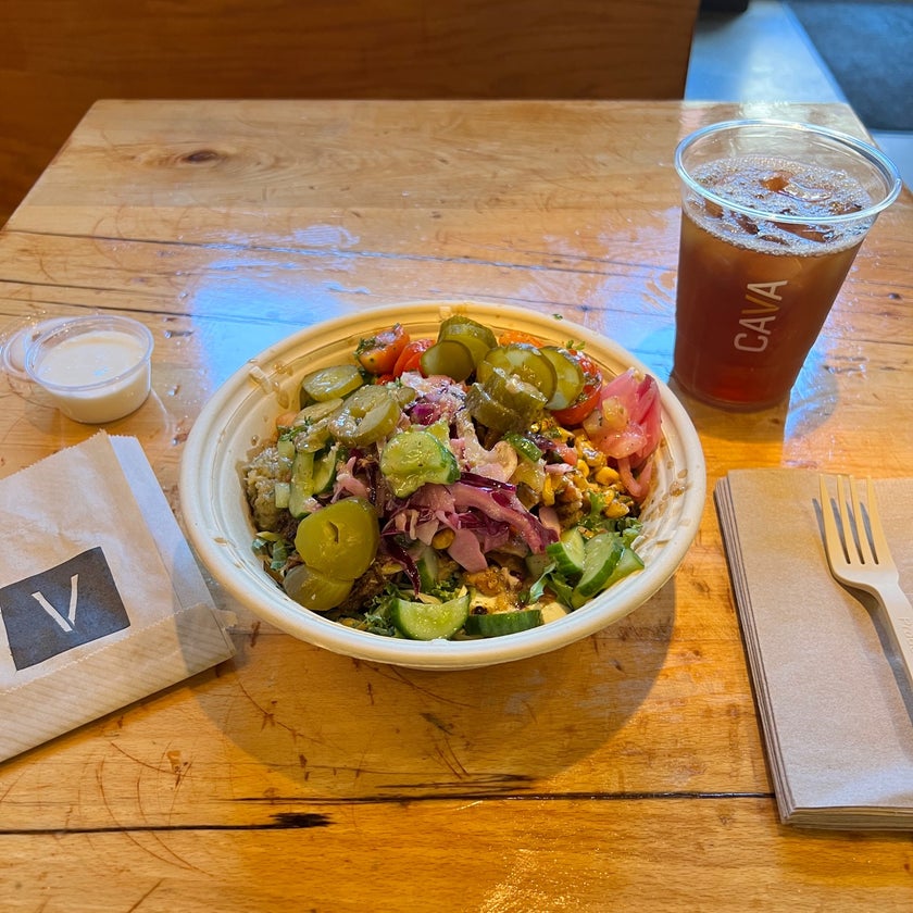 Cava Mezze Grill - Fast Food Restaurant,Greek Restaurant,Mediterranean Restaurant - good service,chicken,fruit,salads,lunch,clean,healthy food,tea,spicy food,dinner,great value,juice,trendy,good for a quick meal,pita,feta cheese,cabbage,braised beef,fresh mint,Harissa,basmati rice,pickled onions