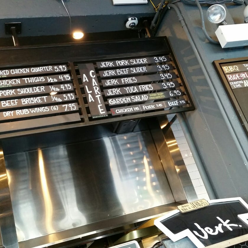 Jerk. Modern Jamaican Grill - BBQ Joint,Caribbean Restaurant - bar,lunch,good for working,spicy food,trendy,good for a quick meal,peas,jerk chicken,red beans,good for groups