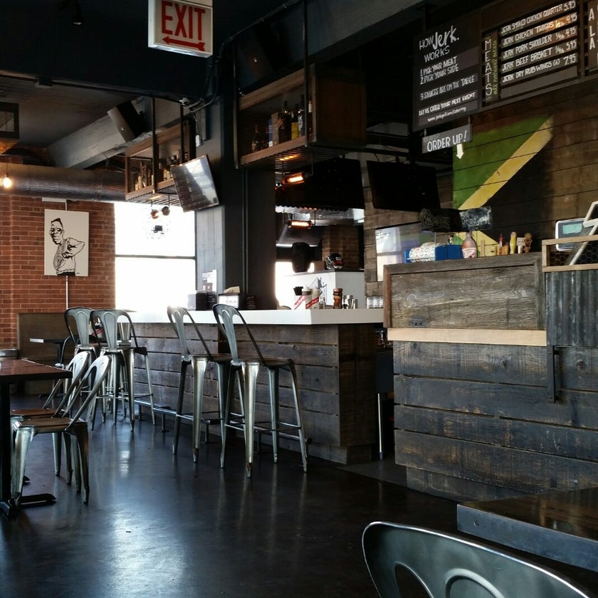 Jerk. Modern Jamaican Grill - BBQ Joint,Caribbean Restaurant - bar,lunch,good for working,spicy food,trendy,good for a quick meal,peas,jerk chicken,red beans,good for groups