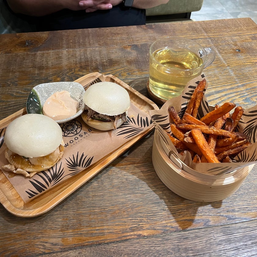 Woosabi - Asian Restaurant - steamed buns,sweet potato fries,crispy chicken,miso soup,chicken bowl