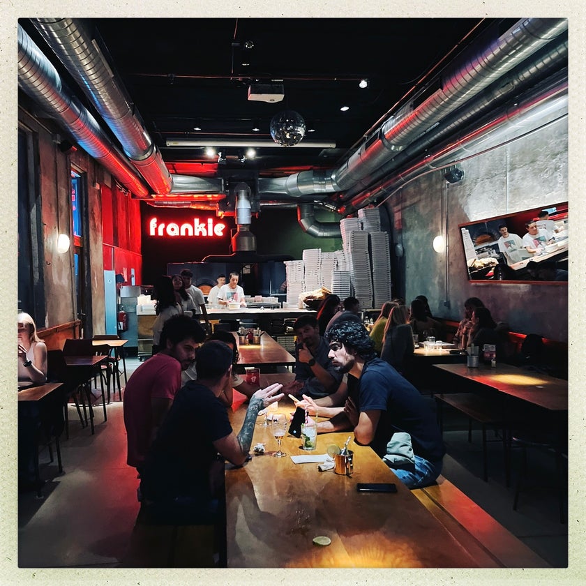 Frankie Gallo Cha Cha Cha - Pizzeria - bar,meats,friendly staff,pizza,cheese,pizzeria,parking,outdoor seating,crowded,spacious,biking,trendy,truffles,dough,mozzarella,porchetta,good for singles,arrabbiata