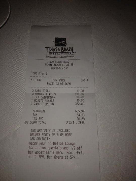 Texas de Brazil restaurant in Miami