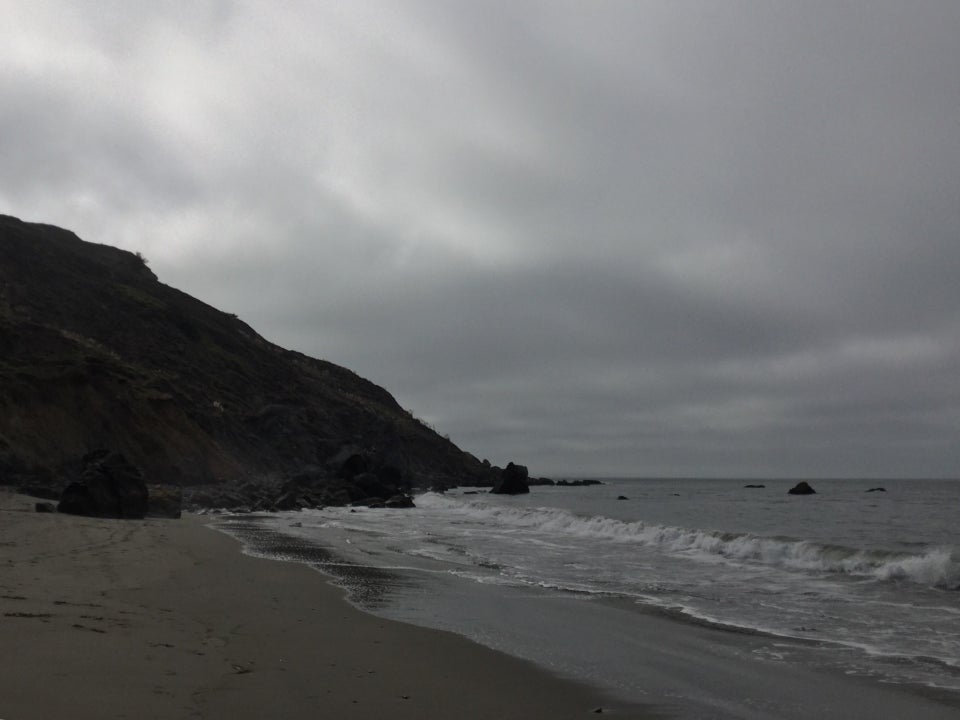 Looking south at Muir beach to ominously overcast grey skies.