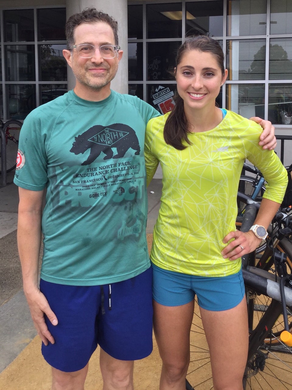 Tantek Çelik and Sarah Sellers in front of Sports Basement