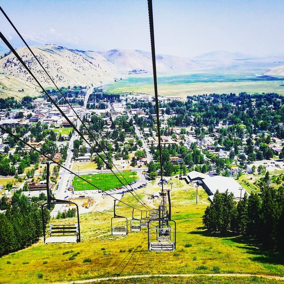 Riding the Snow King chairlift back in the day. No belts no bars. Just